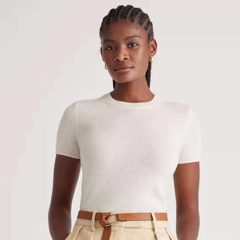 Quince Ivory Mongolian Cashmere Tee, small